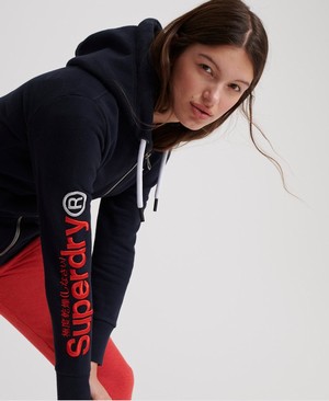 Superdry Modern Coral Label Sleeve Hit Cipzár Női Kapucnis Pulóver Sötétkék | OTLFQ7295